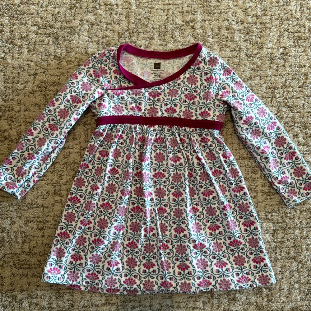 Tea cotton dress with magenta flowers